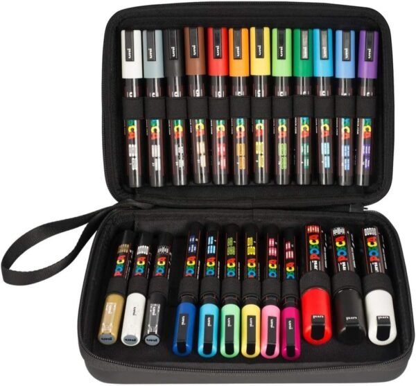 Malette POSCA - Uni Mitsubishi Pencil - Coffret de 24 Marqueurs avec Pointes Extra-Fines PC1MC, Fines PC3M, Moyennes PC5M et Biseautées PC8K - Marqueurs à Peinture à Base d'Eau - Multi-Surfaces